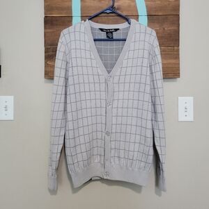 Travis Matthews Gray Checkered Merino Wool Blend Preppy Cardigan Size Medium